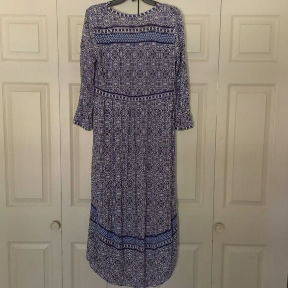 Elegant C+V Bohemian Blue Patterned Maxi Dress - Picture 4 of 6